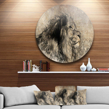 Lion in Sepia - Animal Circle Metal Wall Decor